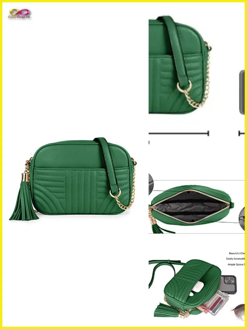Quilted Crossbody Camera Bag with Tassel - Lightweight Medium Shoulder Purse